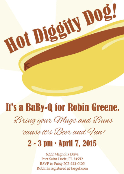 Hot Diggity Dog! BBQ Baby Shower Invite - Ladybug Notes