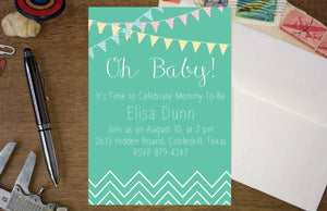 Oh Baby! Chevron, Polka Dots, and Pennants Baby Shower Invite - Ladybug Notes