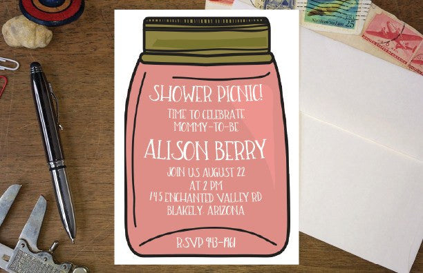 Mason Jar Baby Shower Invite - Ladybug Notes