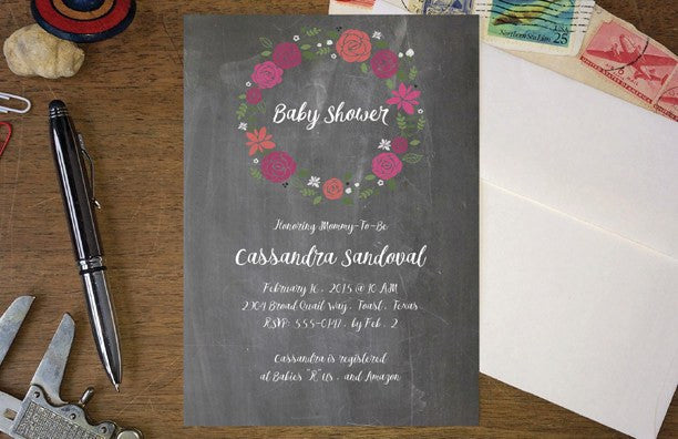 Rose Circlet Baby Shower Invitation - Ladybug Notes