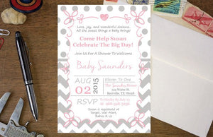 Wonderful Dreams Chevron & Polka Dot Baby Shower Invite - Ladybug Notes